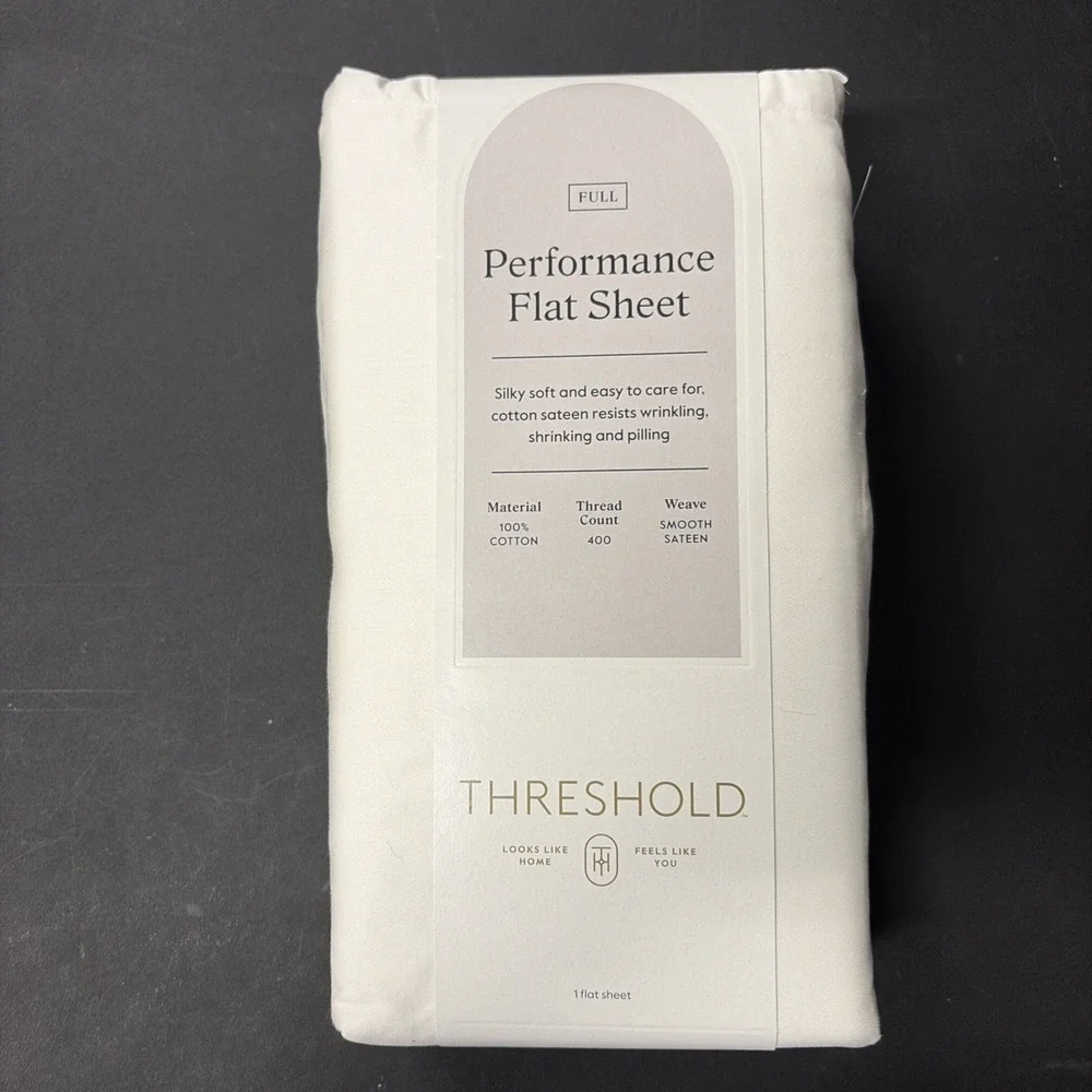 Threshold FULL Performance Flat Sheet Silky Soft Sateen SOUR CREAM 400 TC 20561